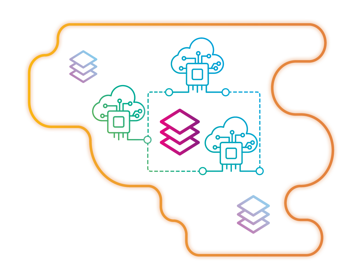 Visual Representation of Distributed Architecture, placed in the cloud shaped object.