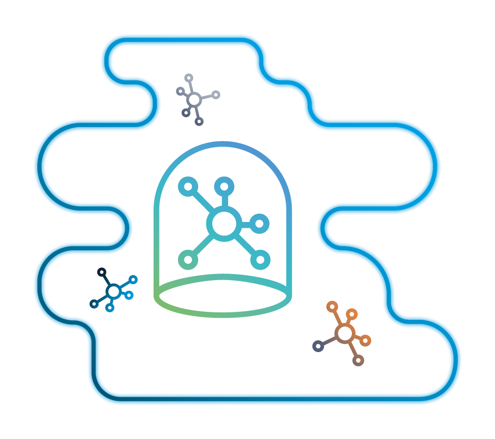 Visual Representation of the Network Isolation in a cloud environment, with several nodes, placed in the cloud shaped object.
