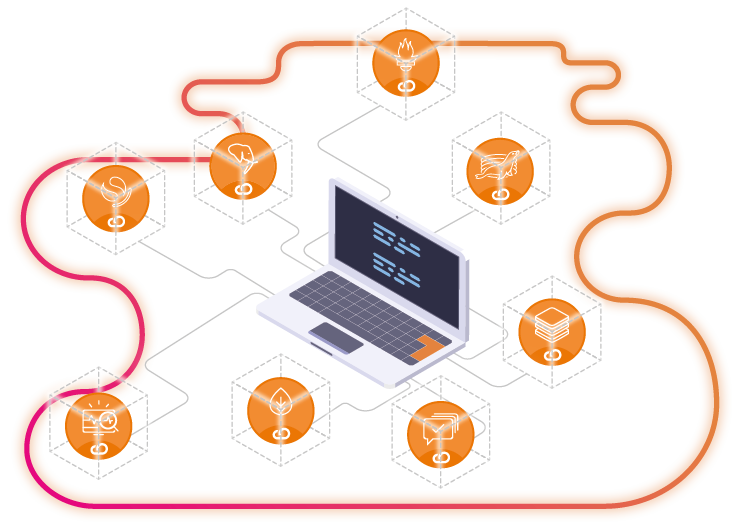 Visual Representation of the On Demand Provisioning, with a laptop, placed in the cloud shaped object