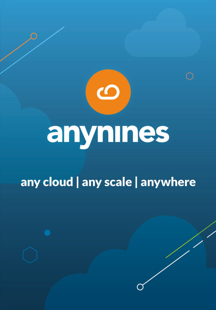 Visual representation of "any cloud, any scale, anywhere" showcasing cloud computing flexibility by anynines.