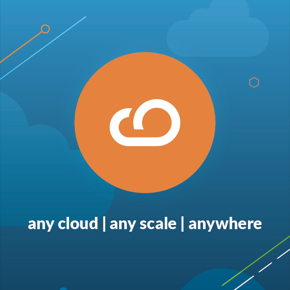 Visual representation of "any cloud, any scale, anywhere" showcasing cloud computing flexibility by anynines.