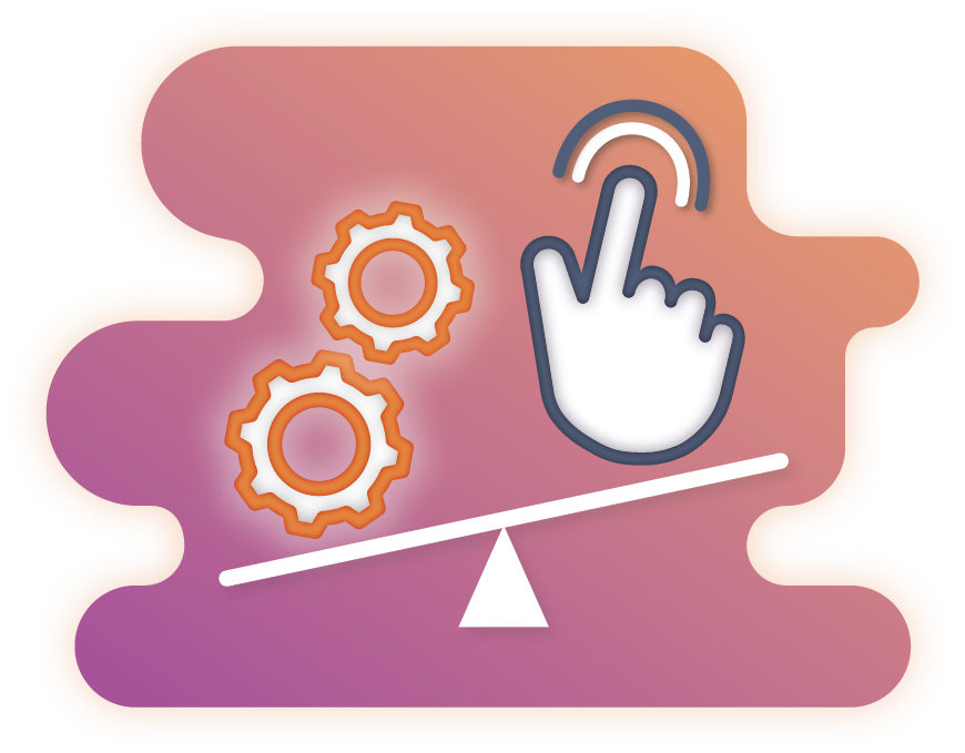 A hand activating a button on a scale, showcasing intricate gears in the background.
