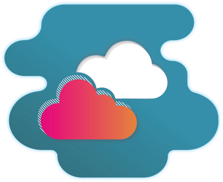 A cloud icon featuring two stylized clouds overlapping each other against a simple background.