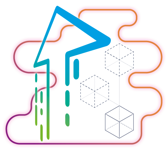 A cloud like shape featuring an arrow and some boxes.
