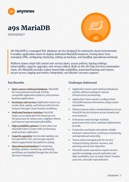 Datasheet for a9s MariaDB