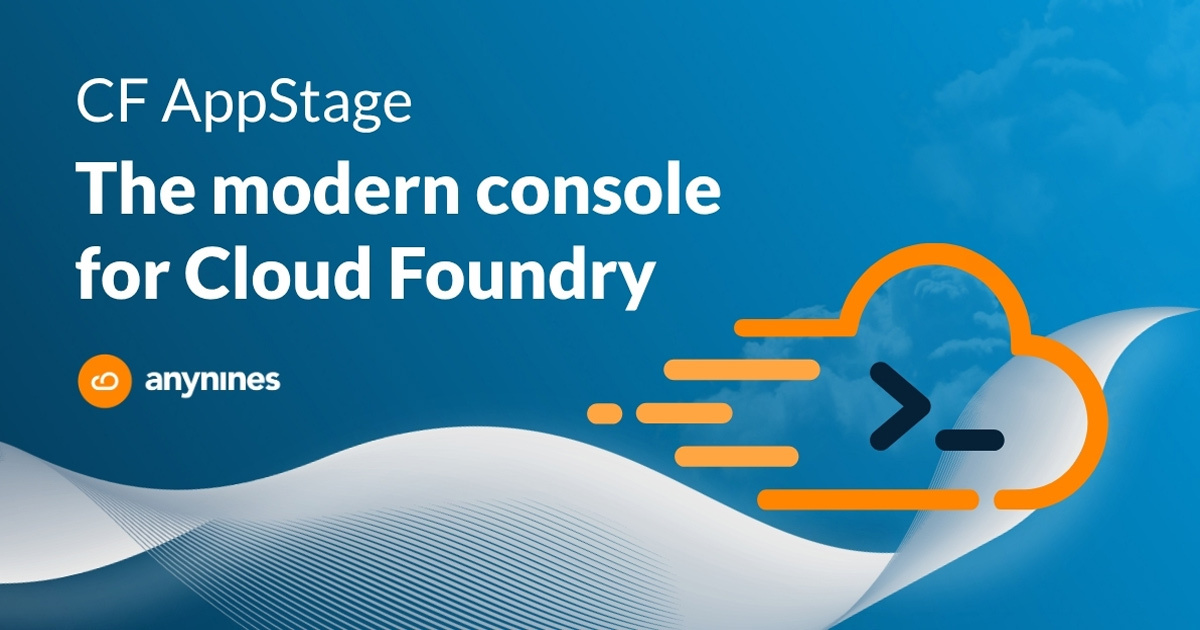CF AppStage: The modern console for Cloud Foundry: anynines blog header featuring a stylized cloud icon and terminal symbol